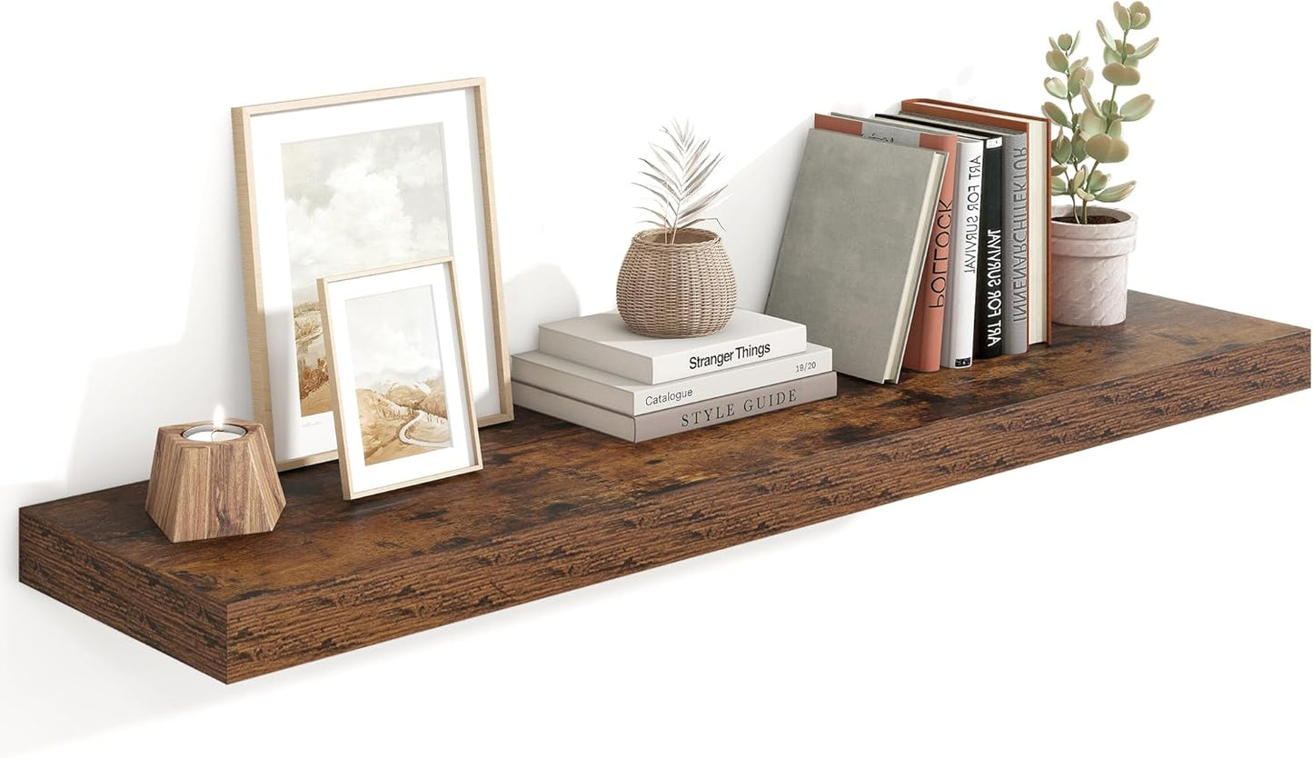 Heimlove 48" Floating Shelves for Wall,10 Deep Rustic Brown Wood Display & Storage Wall Shelves