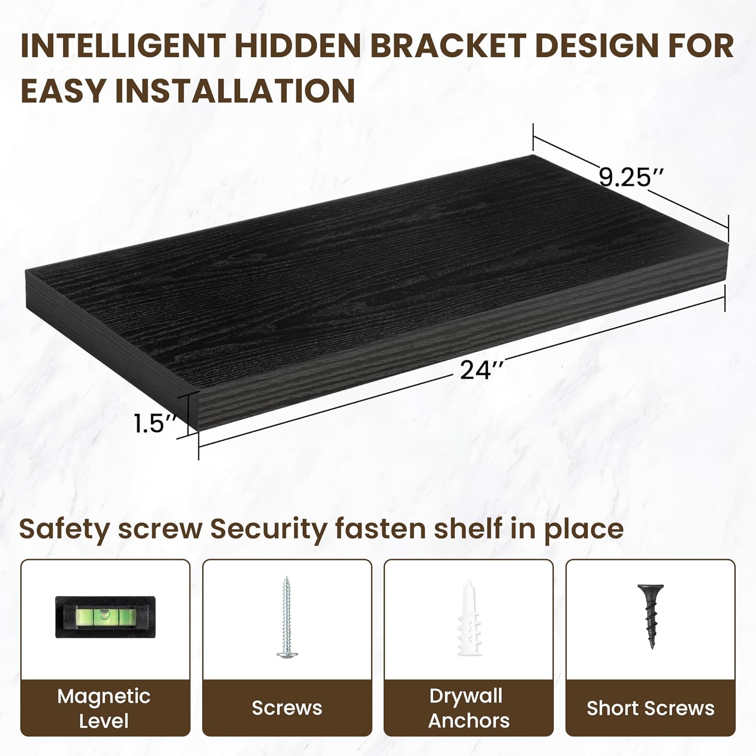24 Inch Floating Shelves, 24"x9.25"x1.5" Inch Deep Floating Shelves for Wall, Wooden Shelves for