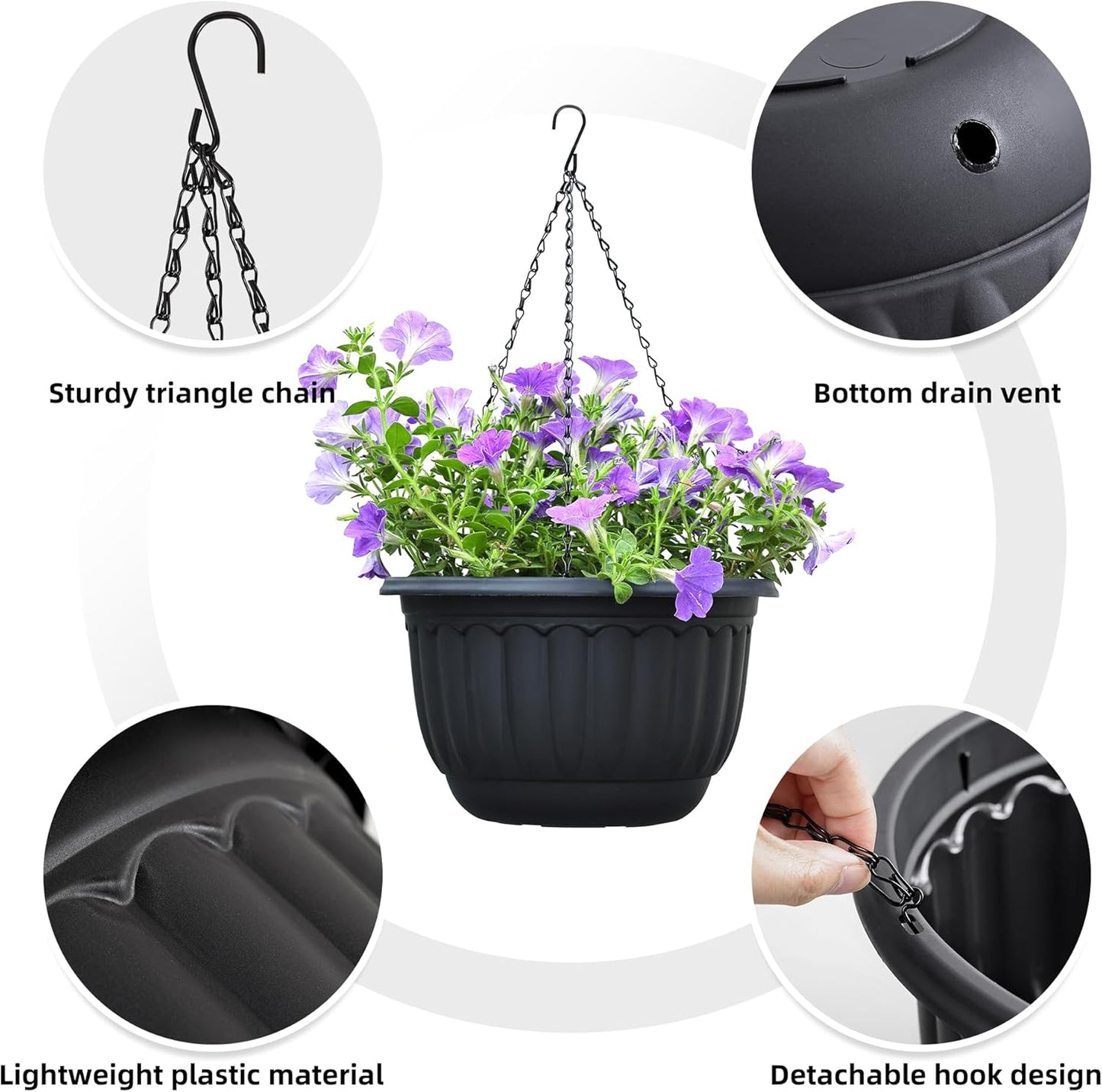 YIKUSH Planters for Outdoor Plants 2 Pack Black Plant Pots with Drainage Hole and Absorbing Tray