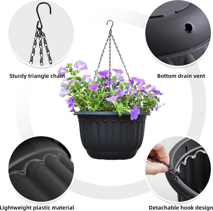YIKUSH Planters for Outdoor Plants 2 Pack Black Plant Pots with Drainage Hole and Absorbing Tray