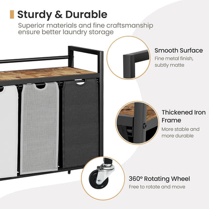 Laundry Hamper, Laundry Basket, Laundry Sorter with 3 Removable Bags, Clothes Basket with 3