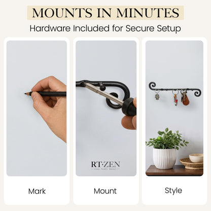 RTZEN Farmhouse Small Key Holder for Wall, Wrought Iron Wall Mount Rack
