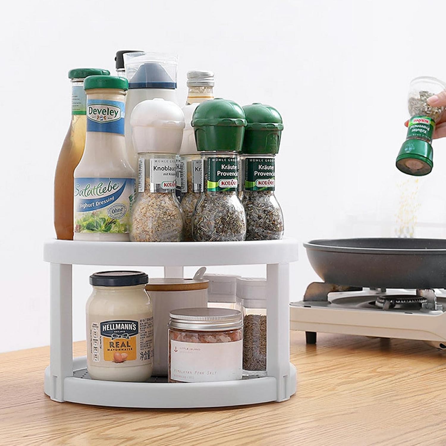 Lazy Susan Organizer, 2 Tier Non Skid Spice Rack Turntable,360 Degree Rotating Seasoning Organizer