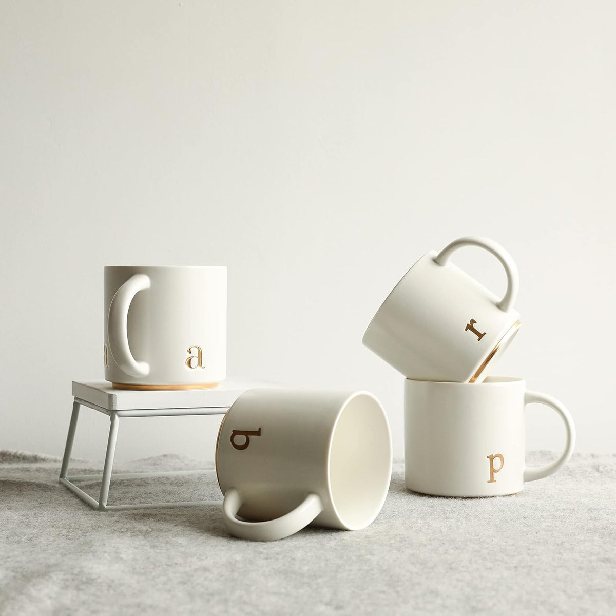 COLLECTIVE HOME - Monogram Ceramic Mugs, 15 oz Golden Initial Coffee Cups, Elegant Alphabet Tea