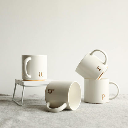 COLLECTIVE HOME - Monogram Ceramic Mugs, 15 oz Golden Initial Coffee Cups, Elegant Alphabet Tea