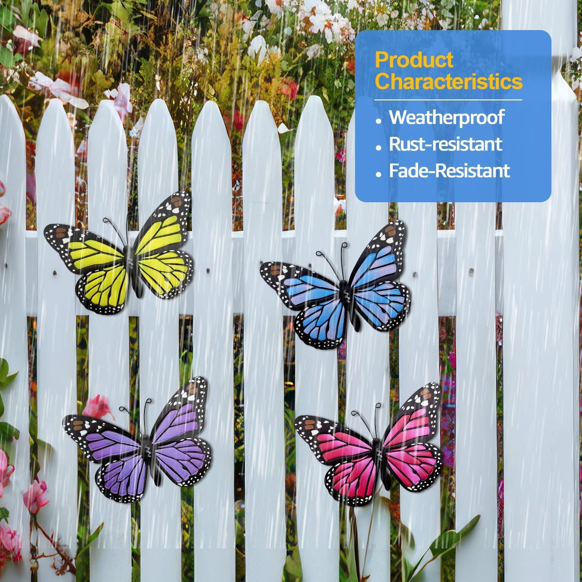 Metal Butterfly Outdoor Decor - 4 Pack 9.8in Butterflies Wall Sculpture Hanging Decor for Outside