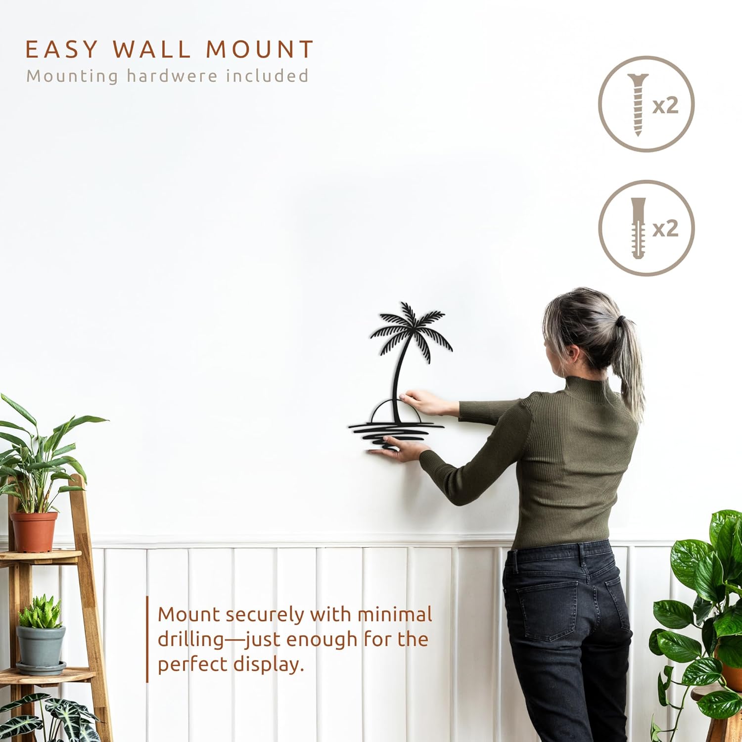 Metal Palm Tree with Sunset Wall Art, Large Outdoor Wall Decor, Tropical Beach Decor for Living