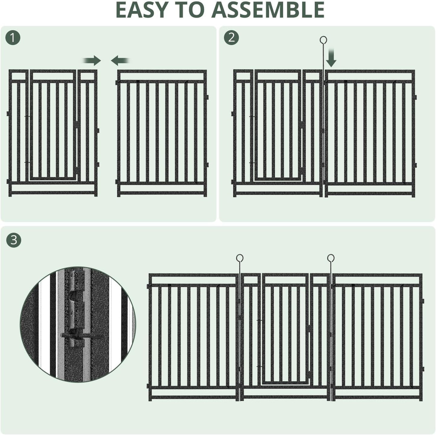 Decorative Garden Fence Metal Dog Fence Outdoor for Yard, 18ft (L) × 40in (H), 7 Panels + 1 Gate