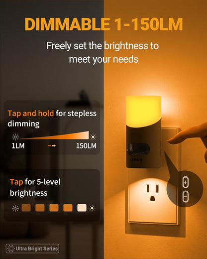 Lyridz Amber Night Light with Motion Sensor, 1-150LM Dimmable Plug-in Nightlight Indoor for