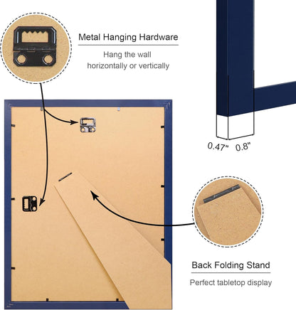 11x14 Picture Frame Set of 4, 11 x 14 Wood Photo Frames with Mat for 8x10, Natural Wooden Frame