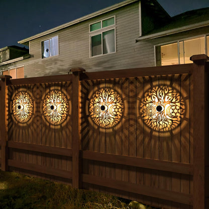 4 Pack Solar Fence Lights Metal Solar Powered Outdoor Wall Deck Step Lights Tree Theme Waterproof