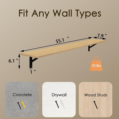 DINZI LVJ Long Wall Shelves, 55.1Inch Wall Mounted Shelves Set of 2, Extra Large Storage Ledges