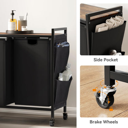 WOWLIVE 4-Compartment Laundry Hamper with Lid,Rolling Laundry Basket Organizer with Wheels