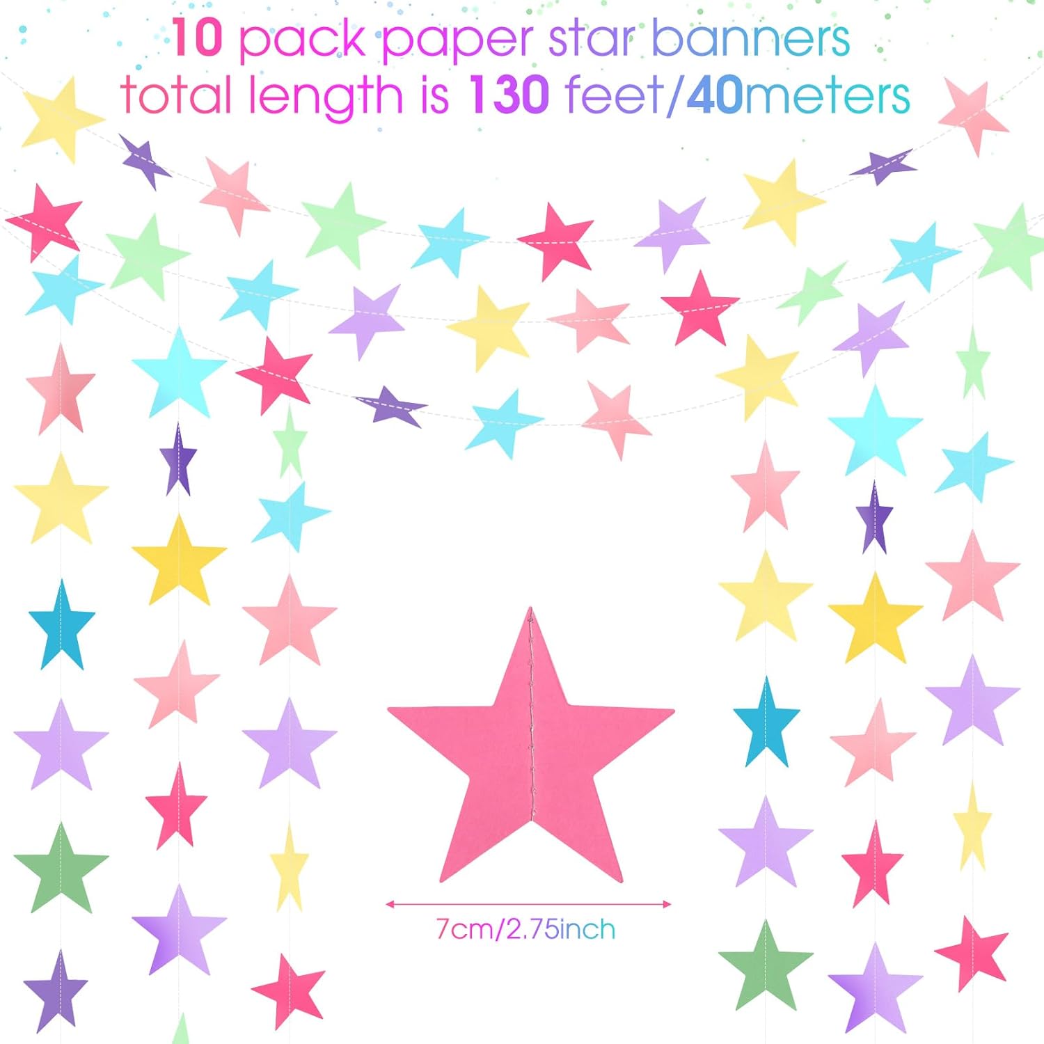 Patelai Glitter Star Garland Banner Decor 130 Feet Star Hanging Bunting Banner Twinkle Backdrop for