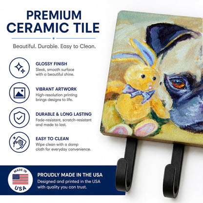Caroline's Treasures 7423TH68 Pug Bunny Rabbit Leash or Key Holder, Wall Hooks, Key Hooks Holder