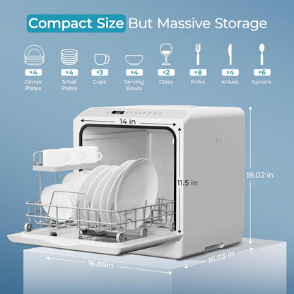 EUHOMY Portable Dishwasher Countertop Dishwasher, Mini Dishwasher Countertop with 5L Built-in Water