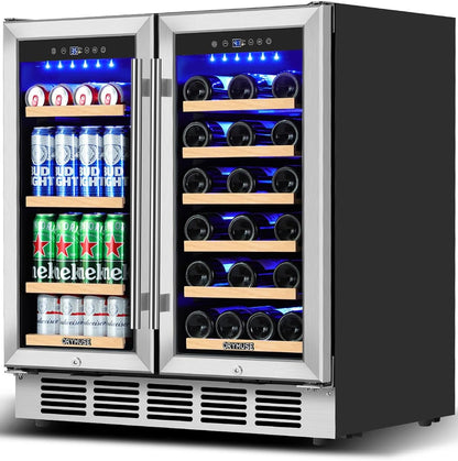 Wine and Beverage Refrigerator 30 Inch, Beverage Fridge Dual Zone with Upgraded Cooling, Wine