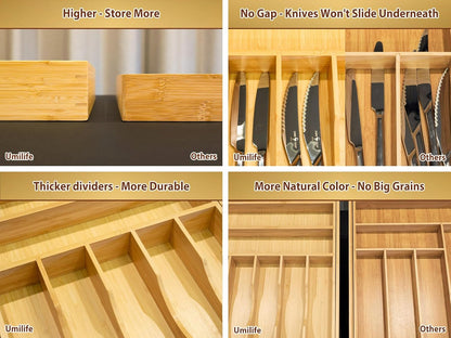 Umilife Large Expandable Kitchen Silverware Utensils Drawer Organizer, 2.5" Extra High Adjustable