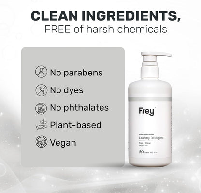 FREY Concentrated Liquid Laundry Detergent | Formulated for Sensitive Skin & HE Washers | Removes