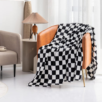 LOMAO Throw Blankets Flannel Blanket with Checkerboard Grid Pattern Soft Throw Blanket for Couch