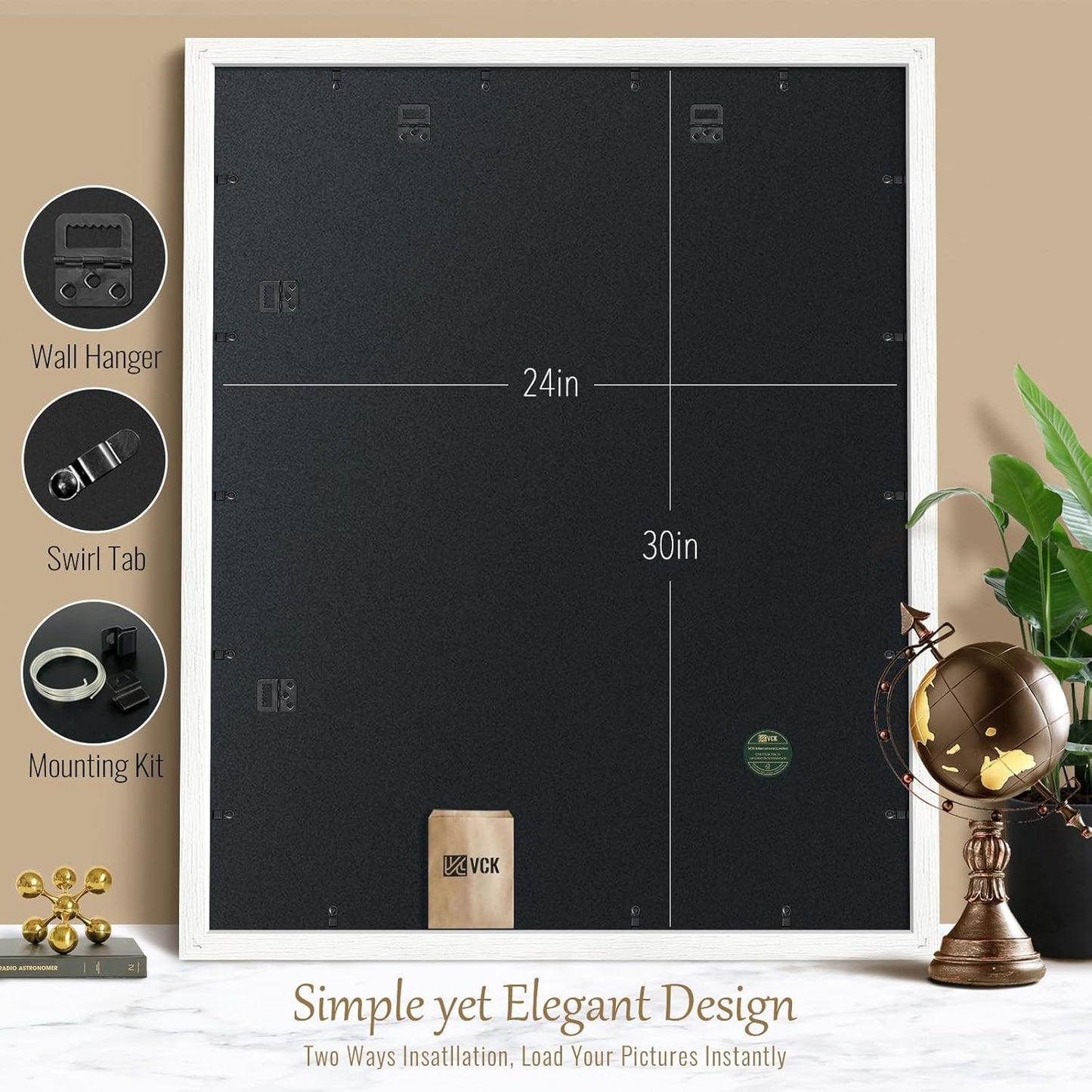 VCK 24x30 Poster Frames Set of 3, White Solid Wood Picture Frame, Textured Exclusive Gallery Frame