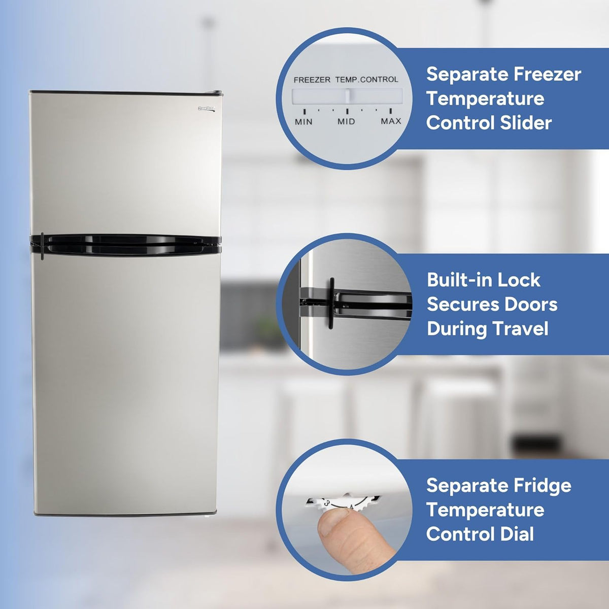 RecPro 10 Cu Ft 12V RV Refrigerator | Black Frost-Free Fridge with Freezer | Double Door
