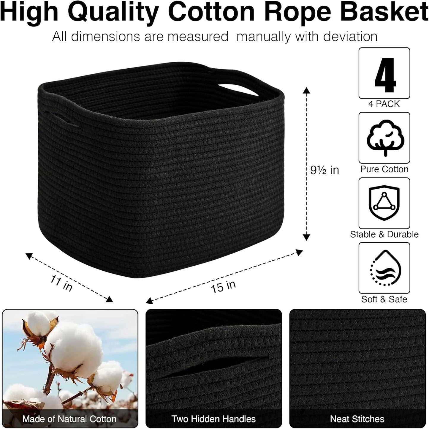 Storage Baskets for Organizing & Shelves, Woven Cotton Rope Organization Bins for Dog Toys