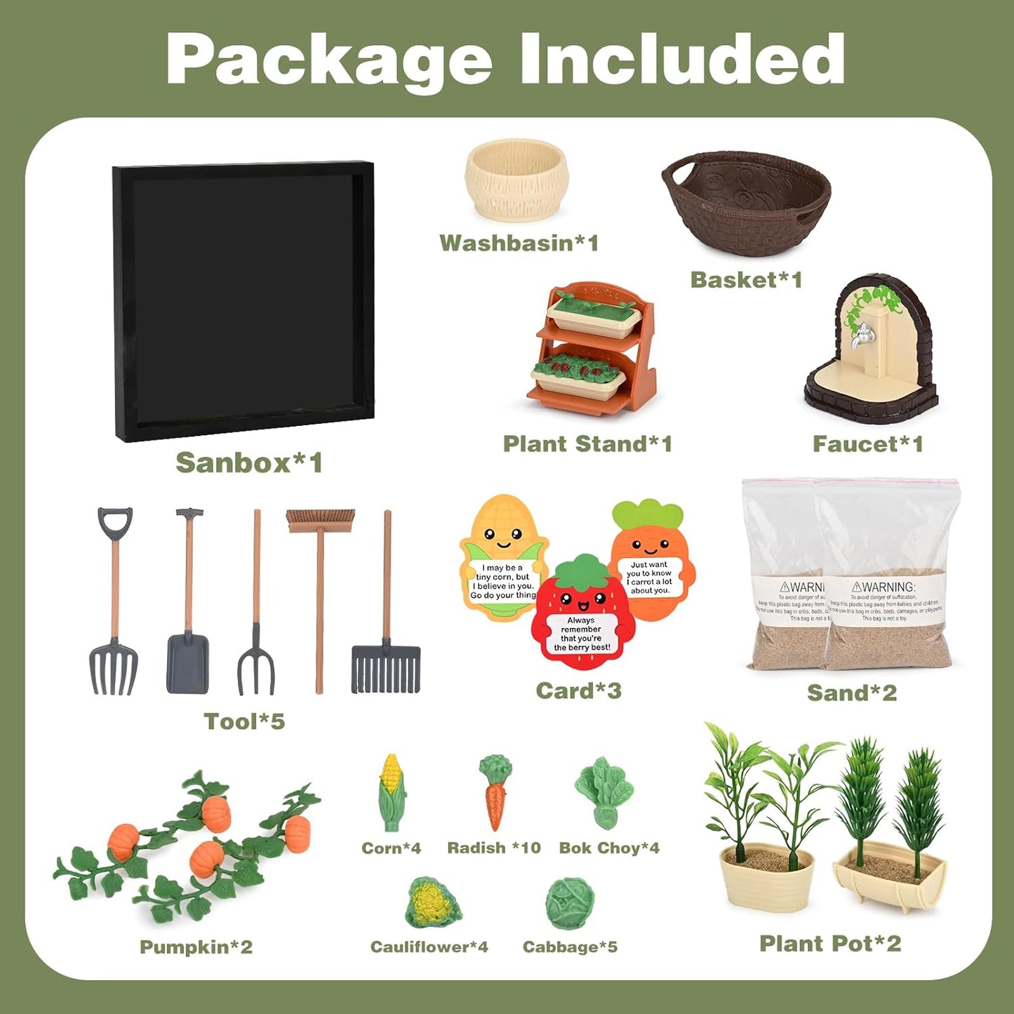 Dreamon Zen Sand Garden for Desk - Vegetable Gardening Themed Sand Tray Therapy Kit with 56