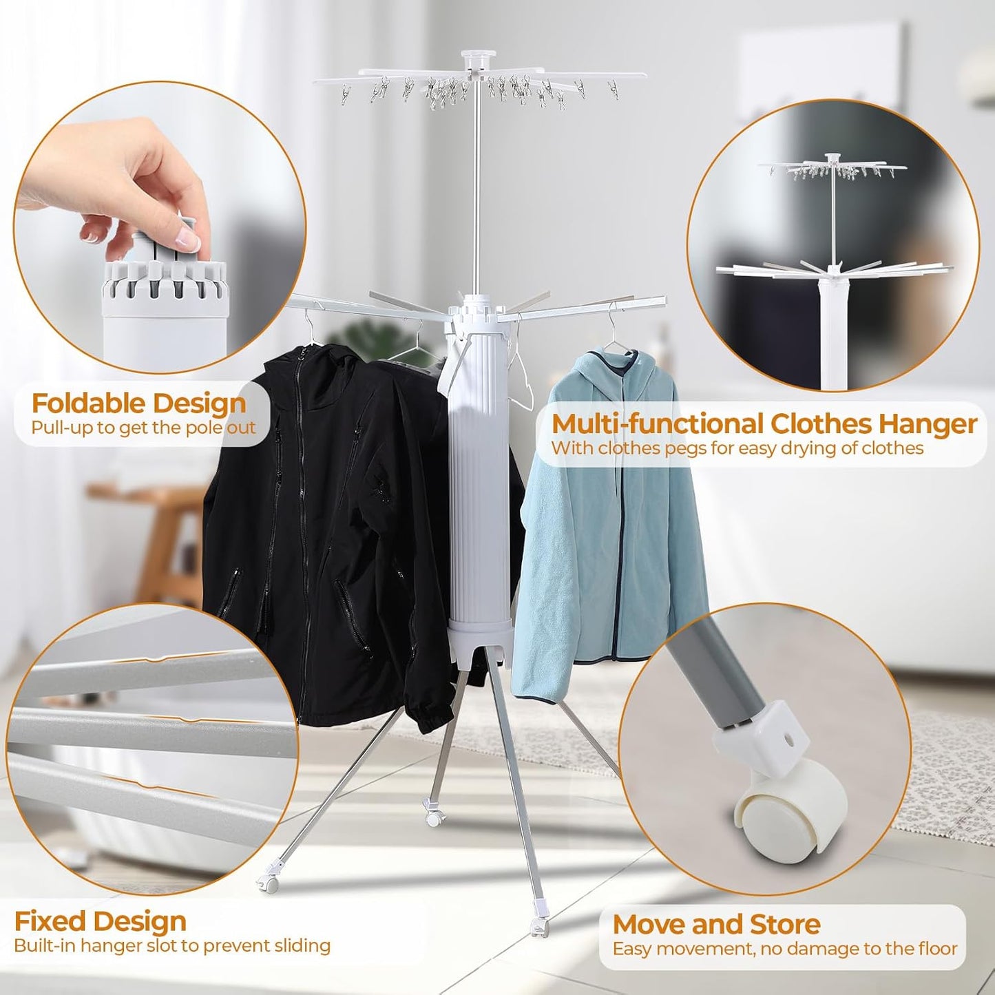 4-Legged Clothes Drying Rack Foldable,2 Tier Portable and Collapsible Space Saving Laundry Drying
