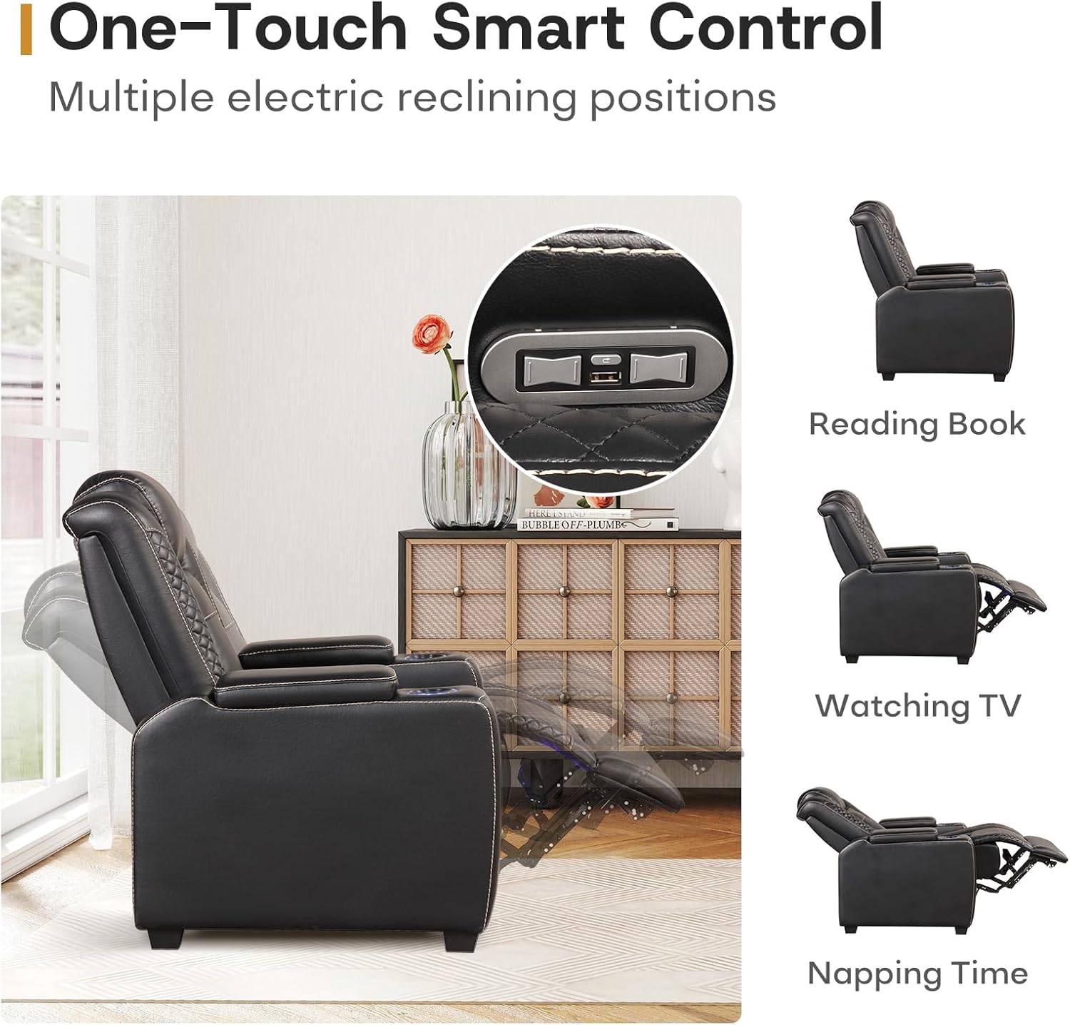 ANJ Power Home Theater Seating Set of 2, PU Leather Electric Recliner Chair with Powered Headrest