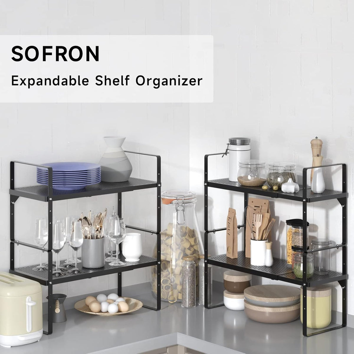 Expandable Cabinet Storage Shelf Stackable Organizer Rack for Kitchen Bathroom Pantry Spice