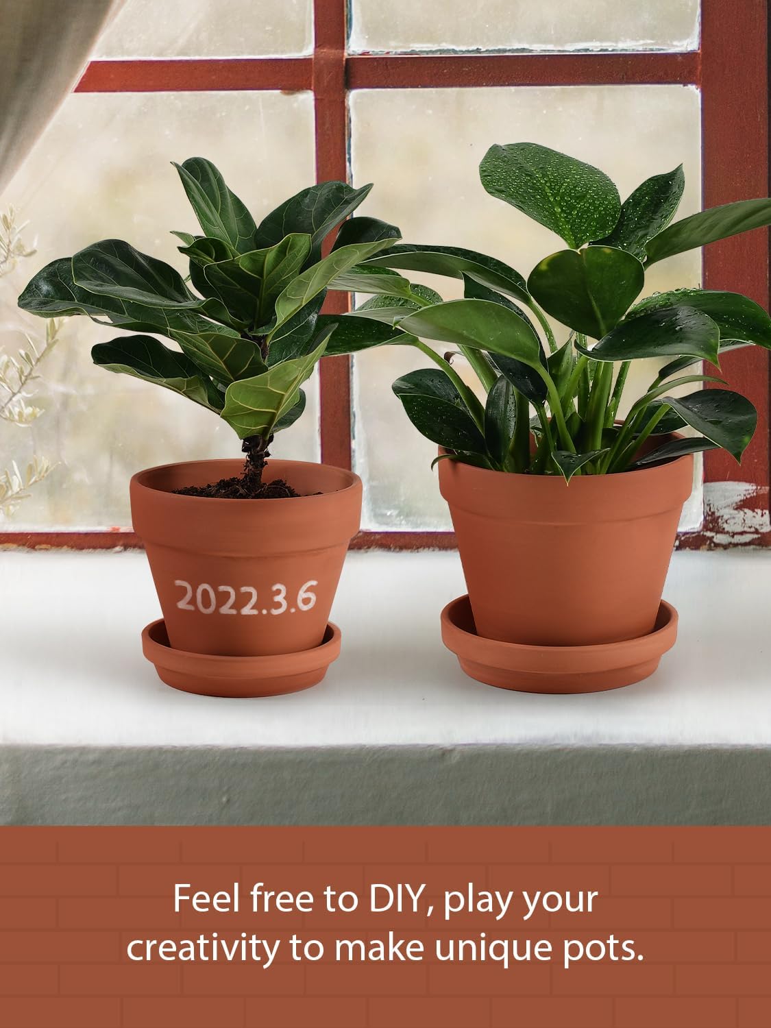INGOFIN Terracotta Pots Set with Saucer - 5/6/7 inch Ceramic Clay Planters with Drainage Hole