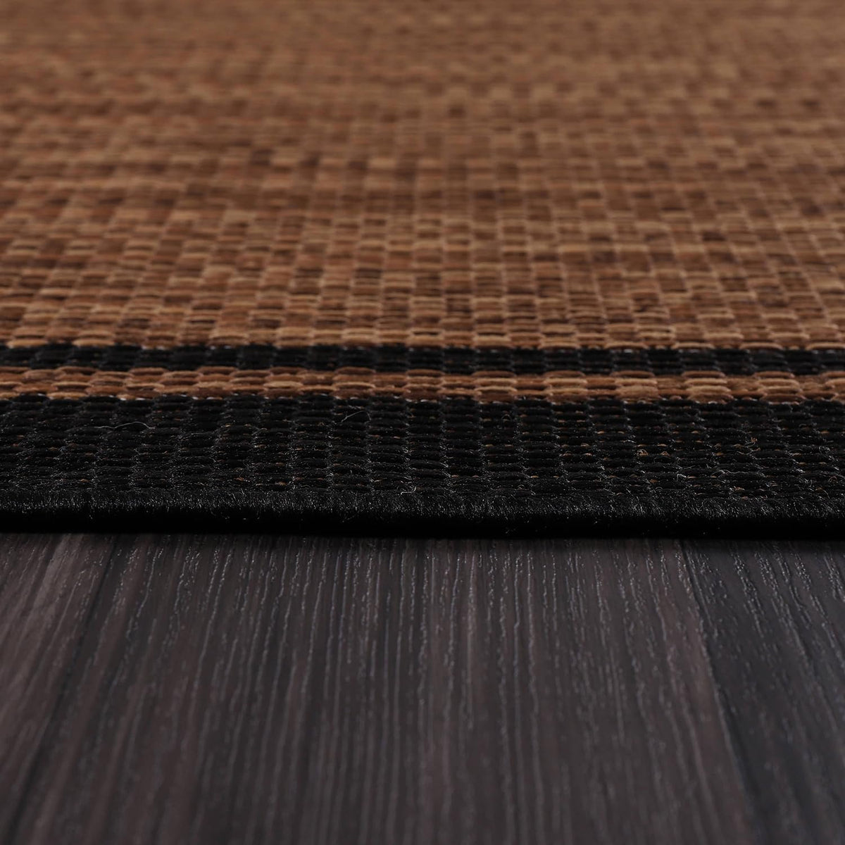 CAMILSON Indoor Outdoor Rug, 5x7 Bordered Nut Brown Black Modern Area Rugs for Indoor and Outdoor