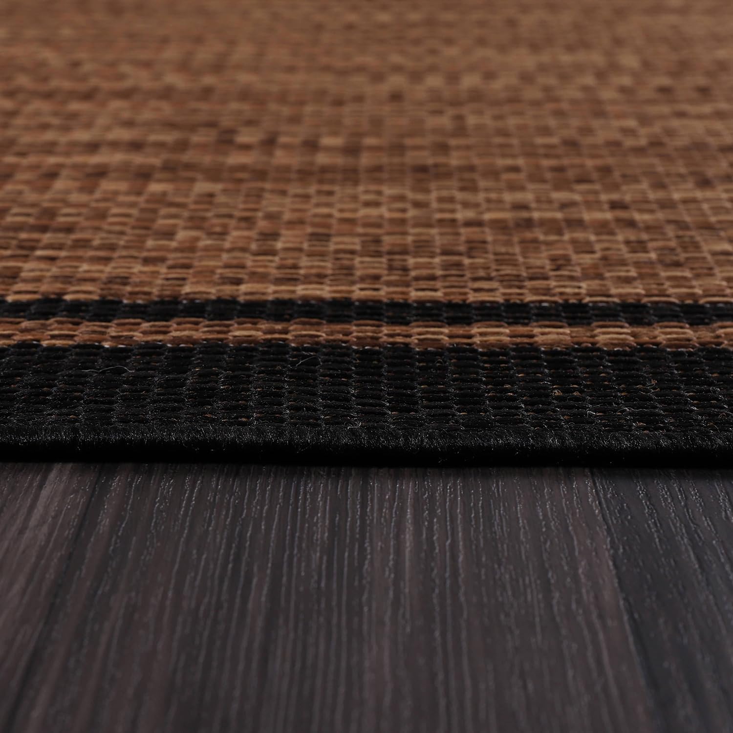 CAMILSON Indoor Outdoor Rug, 5x7 Bordered Nut Brown Black Modern Area Rugs for Indoor and Outdoor