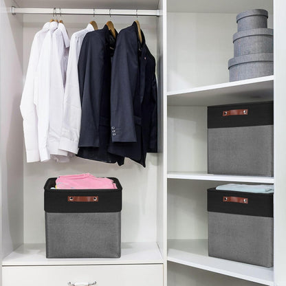 13x13 Cube Storage Bins, Collapsible Fabric Storage Box, 4 Pack Closet Baskets with Handles for