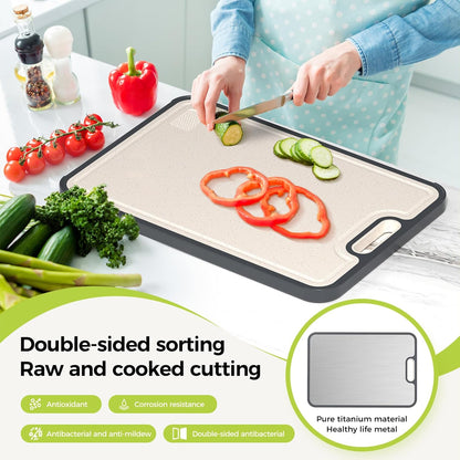 Titanium Cutting Board for Kitchen, Cutting Board Double Sided Food Grade, Pure Titanium and Wheat