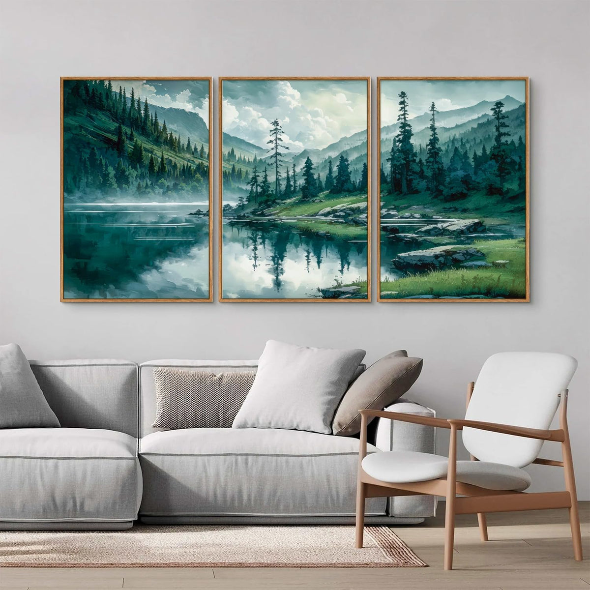 Tinonedraw Large Nature Forest Framed Canvas Wall Art Set, Boho Mountains Calming Lake Wall Decor