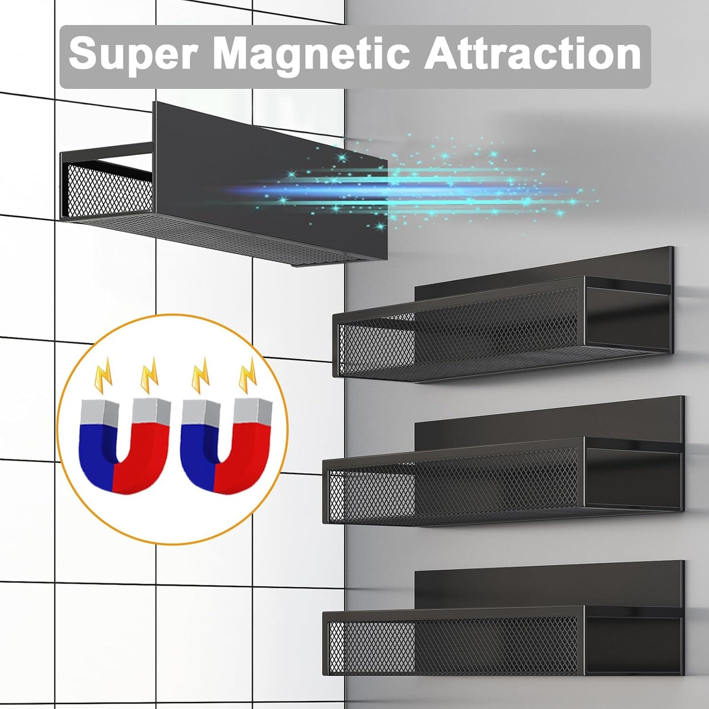 Magnetic Spice Rack for Refrigerator, 4 Pack Magnetic Shelf, Fridge Magnet Organizer with Moveable