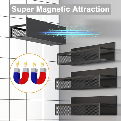 Magnetic Spice Rack for Refrigerator, 4 Pack Magnetic Shelf, Fridge Magnet Organizer with Moveable