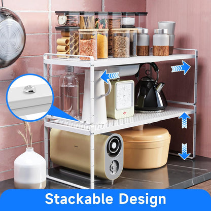 Expandable Kitchen Shelf Organizers, Kitchen Cabinet Organizer Stand Rack Organization for