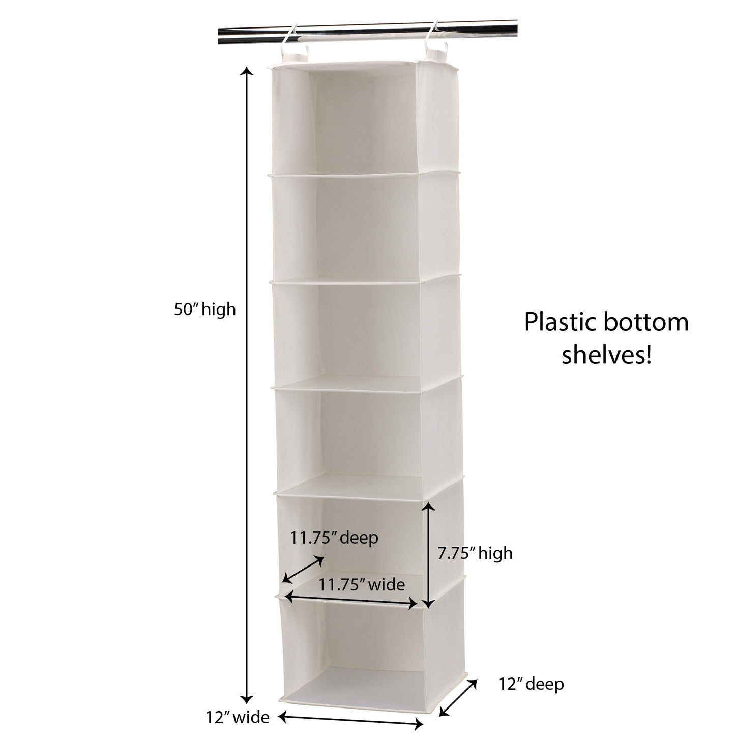 Household Essentials 6‑Shelf Hanging Closet Organizer in Soft Blended Canvas with Durable Plastic