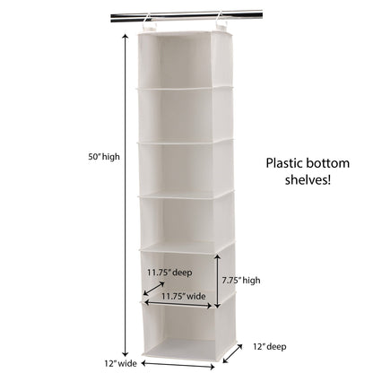 Household Essentials 6‑Shelf Hanging Closet Organizer in Soft Blended Canvas with Durable Plastic