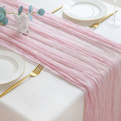 Sioloc 1 Pack Light Pink Cheesecloth Table Runner Fall Autumn Decor for 10ft(35" x120" ) Table