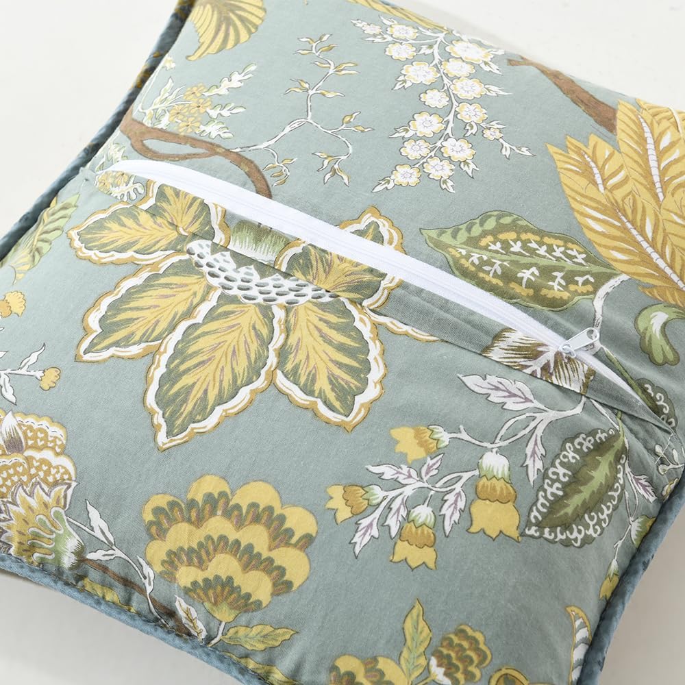 NEWLAKE Bohemian Floral Style Cotton Throw Pillow Covers with Real Stitched Embroidery (2 Pieces