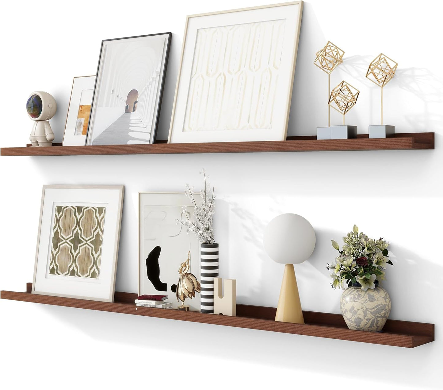 Solid Ash Wood Picture Ledge Shelf, Floating Shelves Set of 2, 56 Inch Long Large Ledge Shelves
