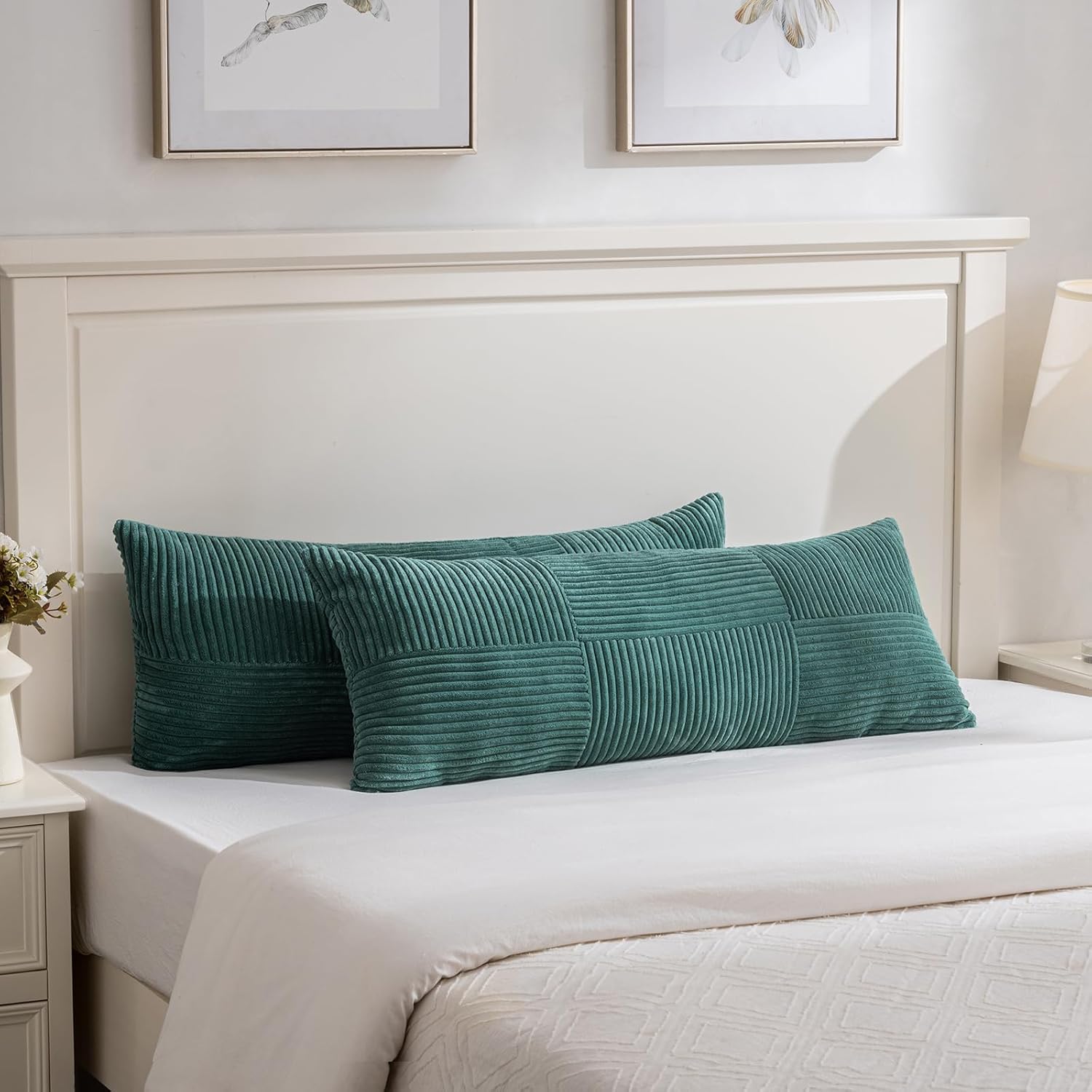 Fancy Homi Set of 2 Teal Boho Long Lumbar Body Decorative Throw Pillow Cover 14x36 Inch for Bed