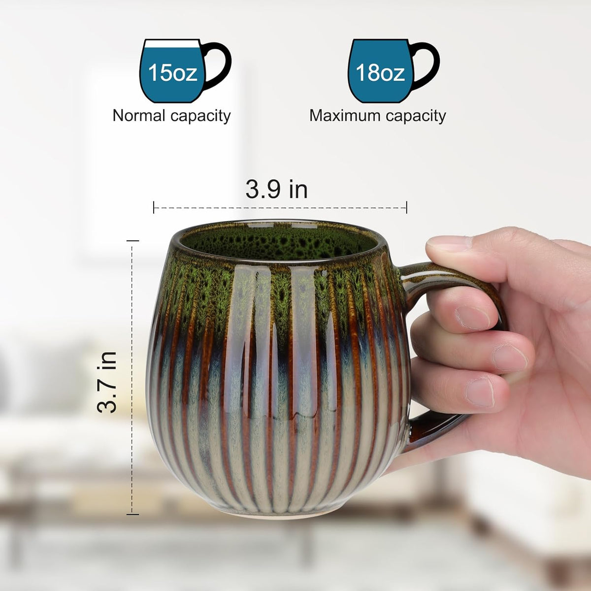 CosyCorner Ceramic Coffee Mugs Set, 17 oz Large Coffee Cups for Home and Office, Ceramic Cup for