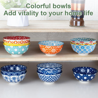 Blue and White Ceramic Bowls Set of 6, 4.7in Small Dessert bowl 10 oz for ice cream, Snack