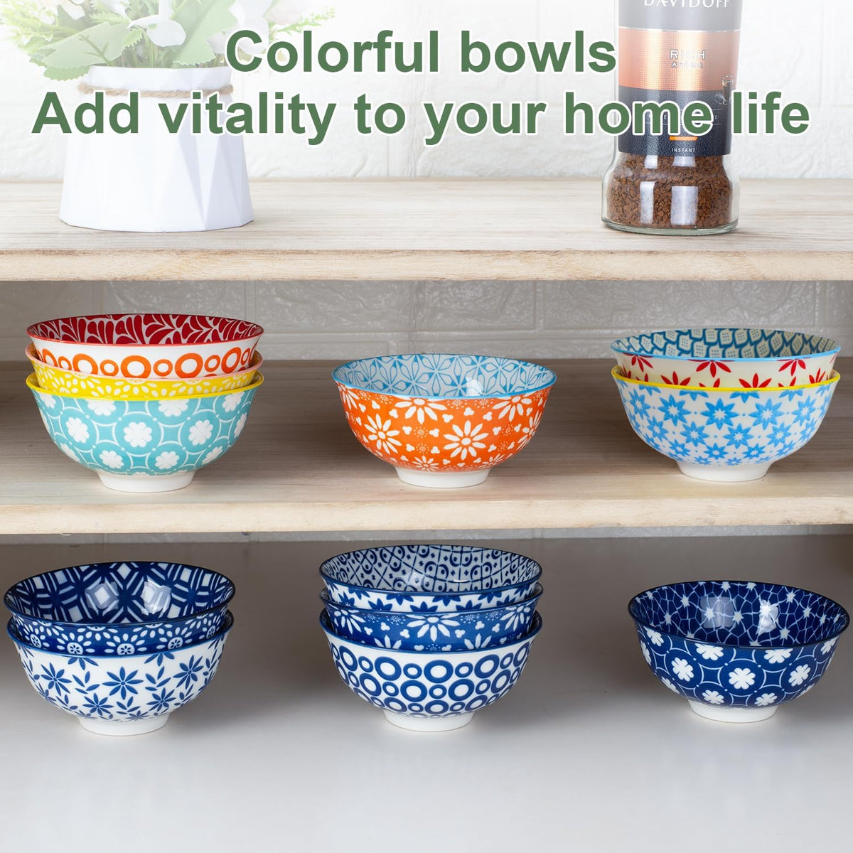 Colorful Ceramic Bowls 10oz, 4.7in small cereal bowl Set of 6 for ice cream, Dessert, Porcelain