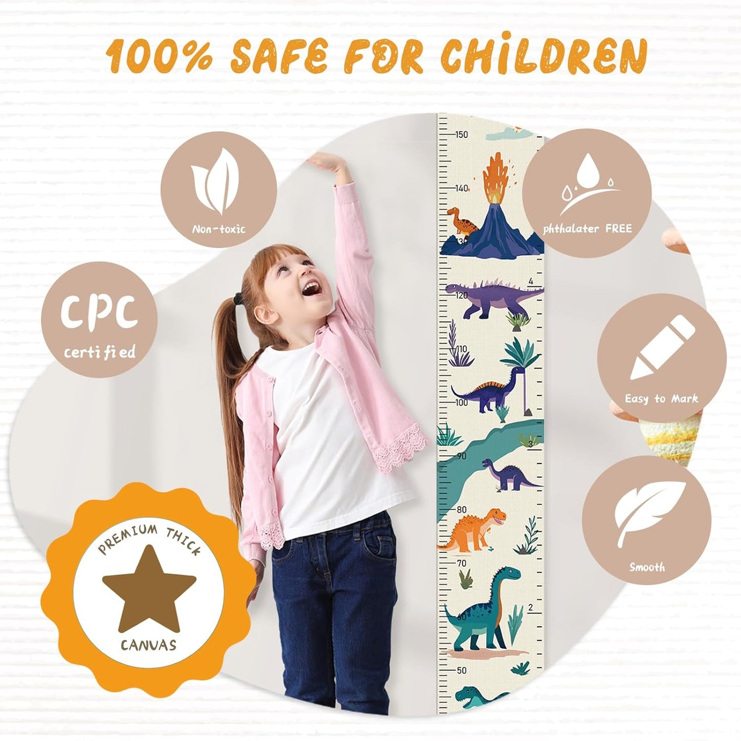 Personalized Name Growth Chart Wall Decor for Kids – Canvas Removable Height Chart Measuring Ruler